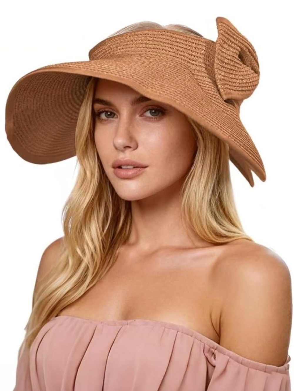 Wide Brim Straw Sun Visor Hat - Tan